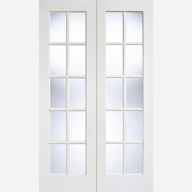 Reims White Primed Rebated Pair Bevelled Glass