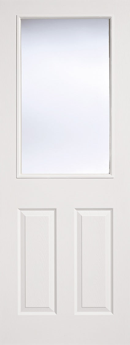 2  Panel 1 light, textured white primed internal door with clear safety glass.