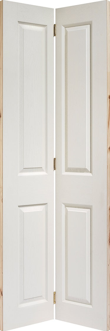 4 panel internal bifold door, primed white textured finish.