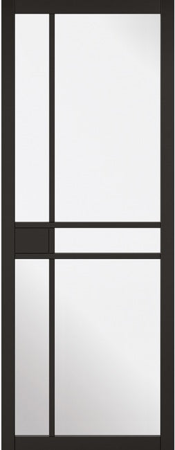 Greenwich black primed internal door with clear glass.