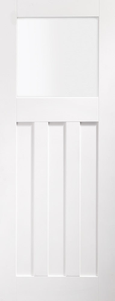 4 Panel Textured Moulded internal Door, Primed white Clear Glass