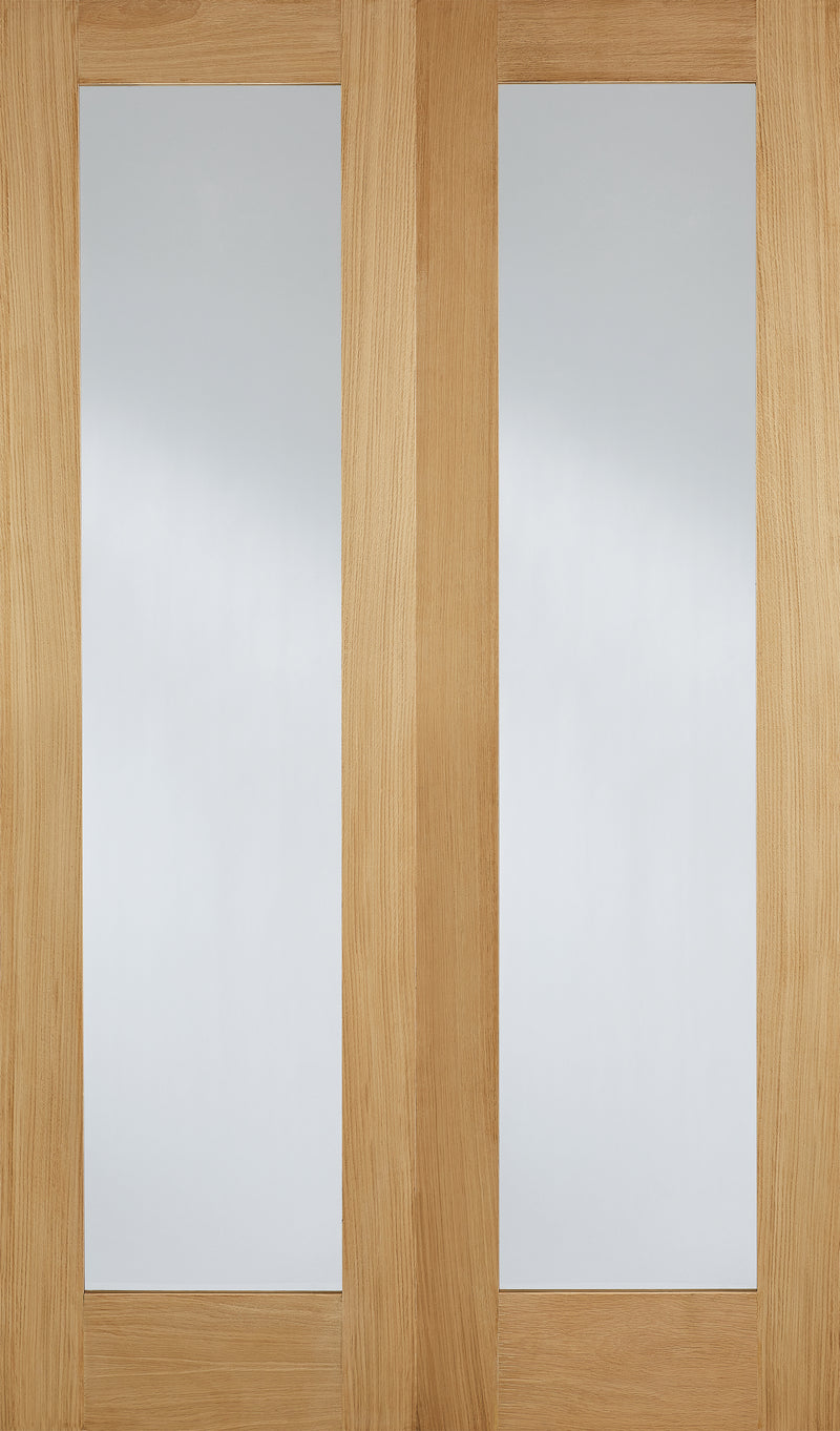 Mexicano Pattern 10 Oak Unfinished Rebated Pair Clear Glass With Frosted Lines