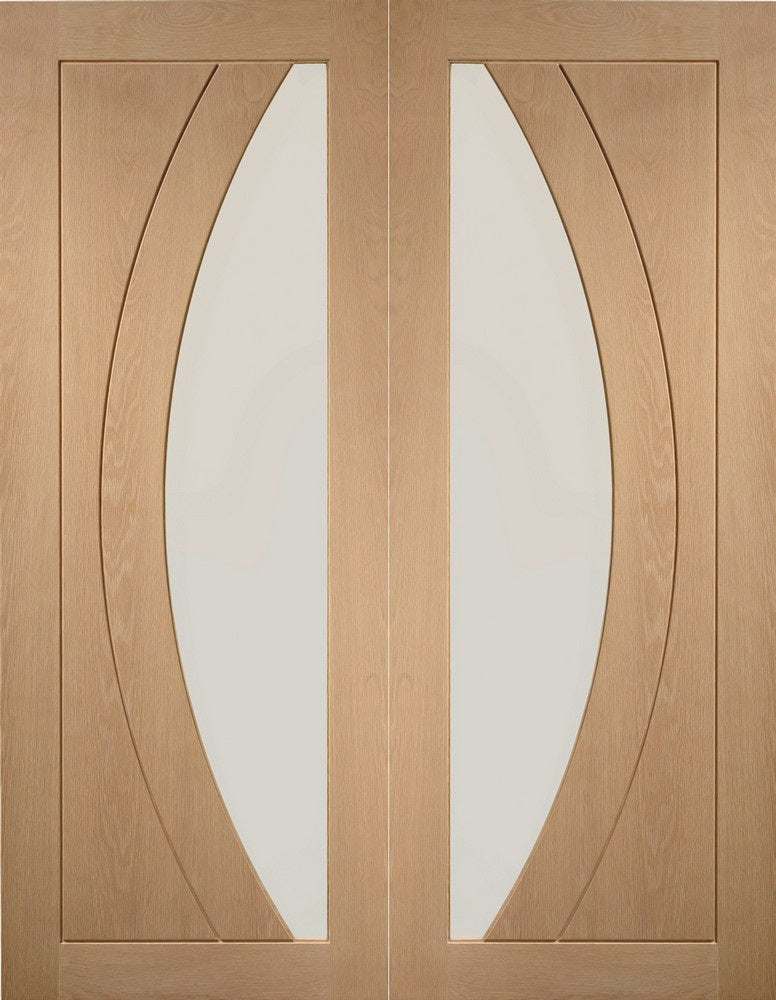Mexicano Pattern 10 Oak Unfinished Rebated Pair Clear Glass With Frosted Lines