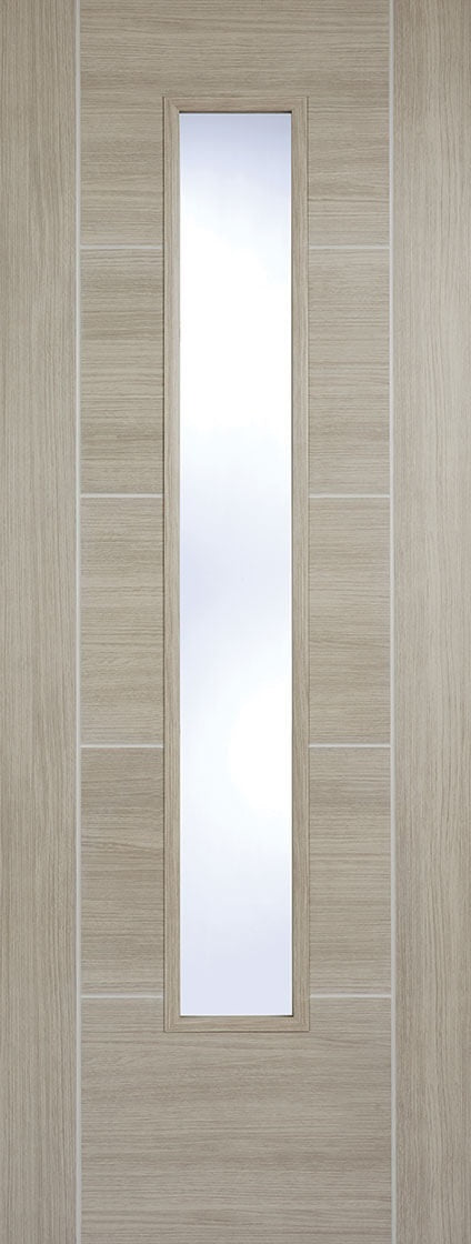 Vancouver light grey laminate internal door with clear glass.