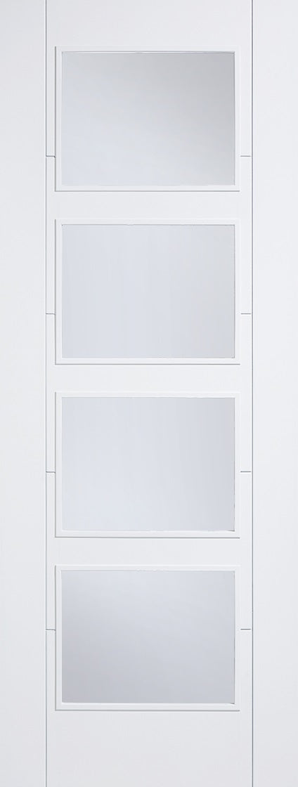 London 4 Panel Shaker internal door White Primed, Clear Glass