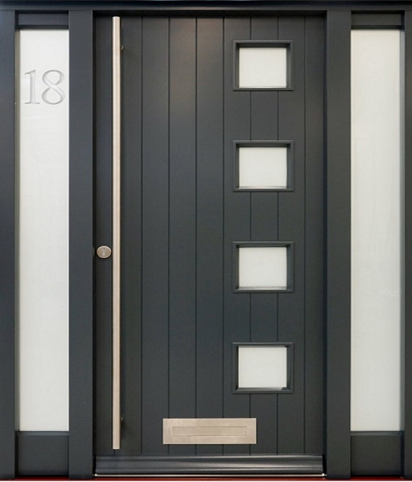 Bespoke timber contemporary glazed door with frame and glazed sidelights — supply & fit North London, NW London, Middlesex, Herts & Essex