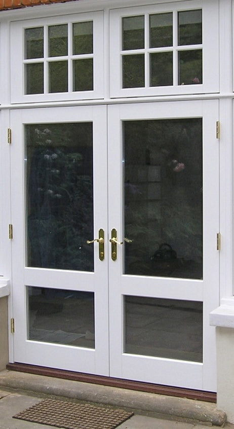 Bespoke timber traditional French doors with frame and top light (double glazed) — supply & fit North London, NW London, Middlesex, Herts & Essex