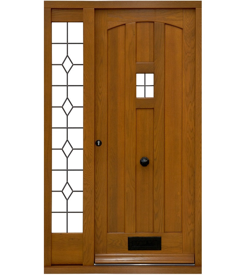 Bespoke timber traditional oak front door with leaded sidelight — supply & fit North London, NW London, Middlesex, Herts & Essex
