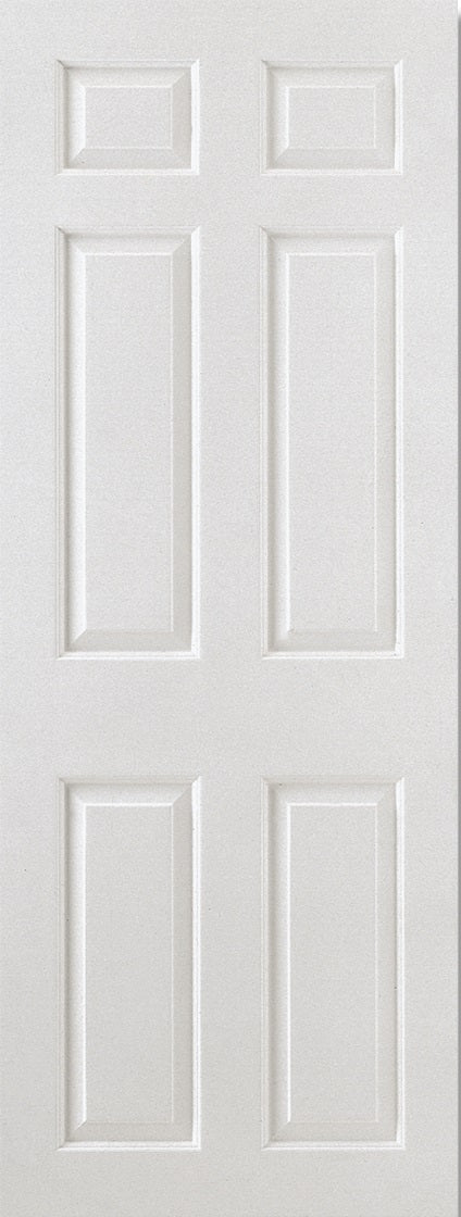 6 Panel moulded internal door, smooth finish primed white. 