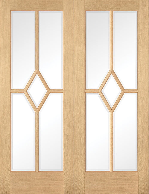 Reims White Primed Rebated Pair Bevelled Glass