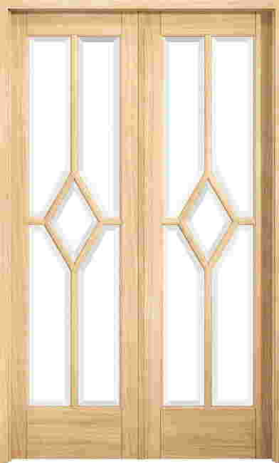 Mexicano Pattern 10 Oak Unfinished Rebated Pair Clear Glass With Frosted Lines