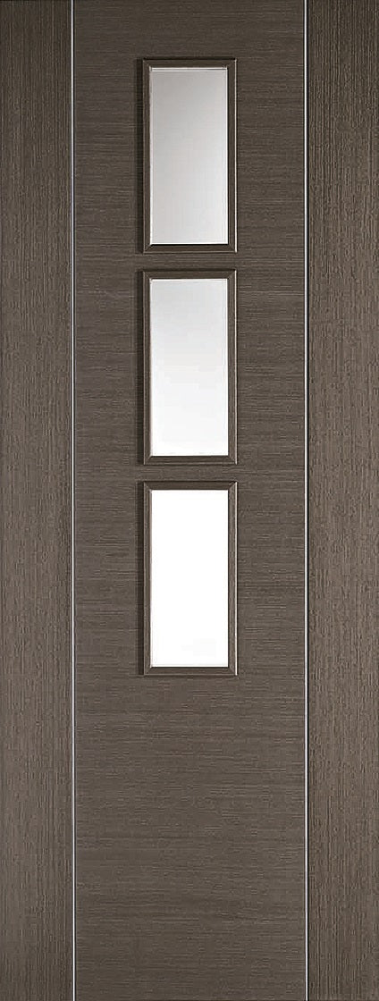 Alcaraz chocolate grey prefinshed internal door, with clear glass.