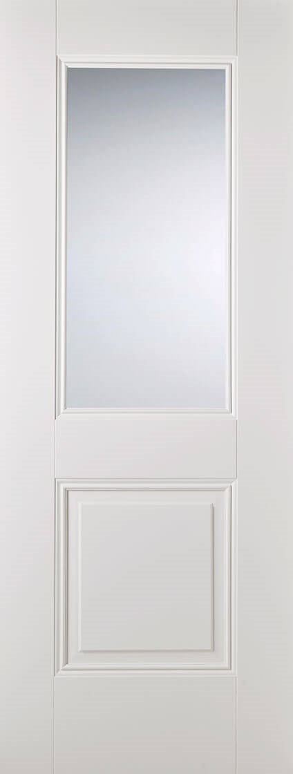 Arnhem White primed internal door with clear glass