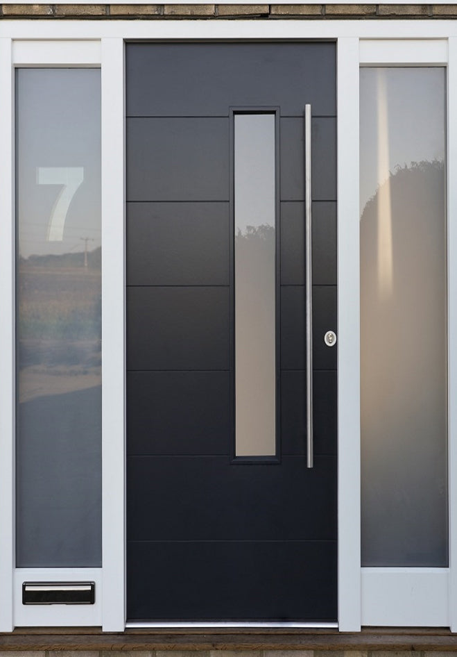Bespoke timber contemporary hardwood door with 2 glazed sidelights — supply & fit North London, NW London, Middlesex, Herts & Essex
