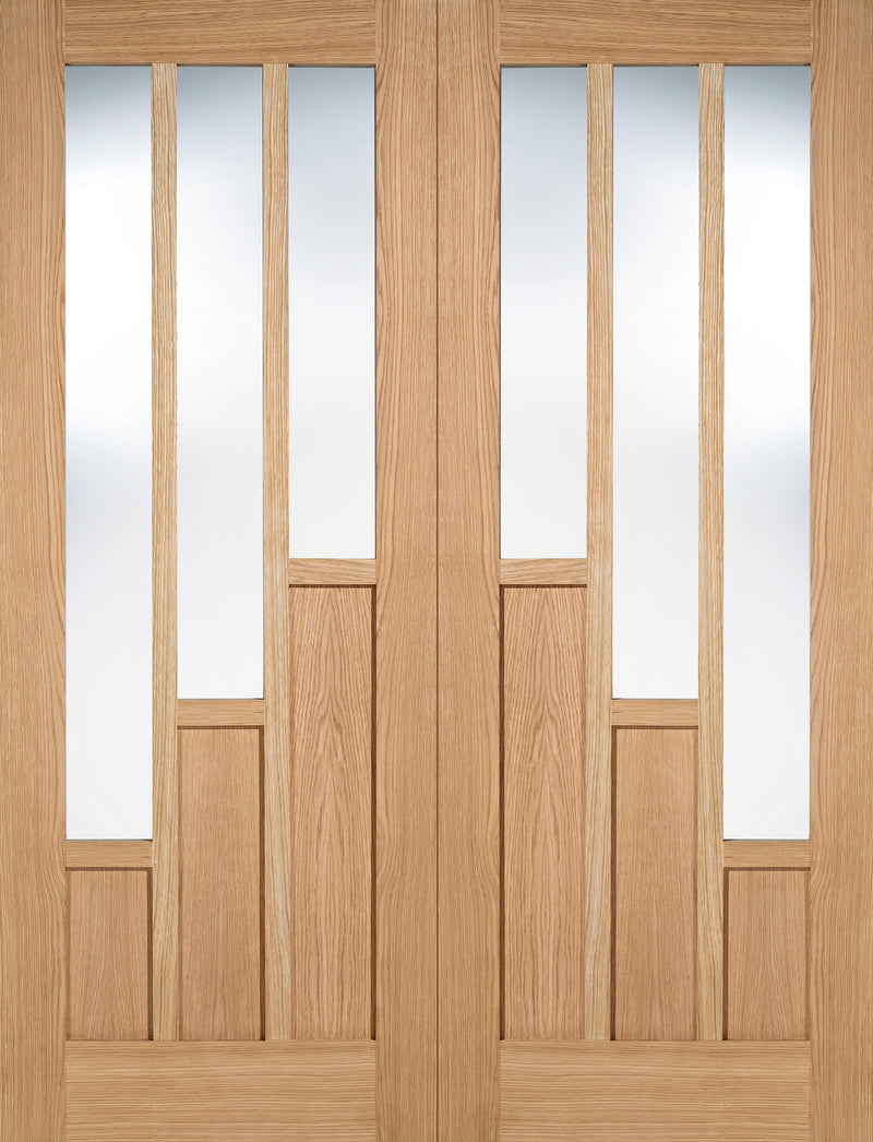 Mexicano Pattern 10 Oak Unfinished Rebated Pair Clear Glass With Frosted Lines