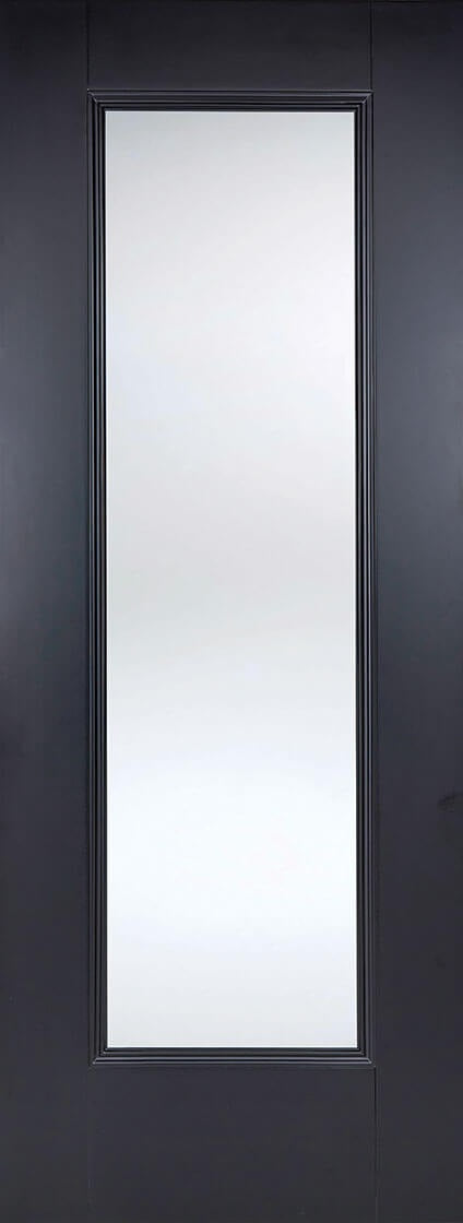 Einhoven black primed clear glass internal door.