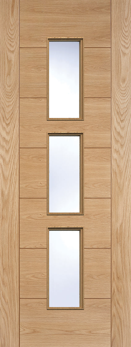 Hampshire prefinished oak internal door with clear glass.