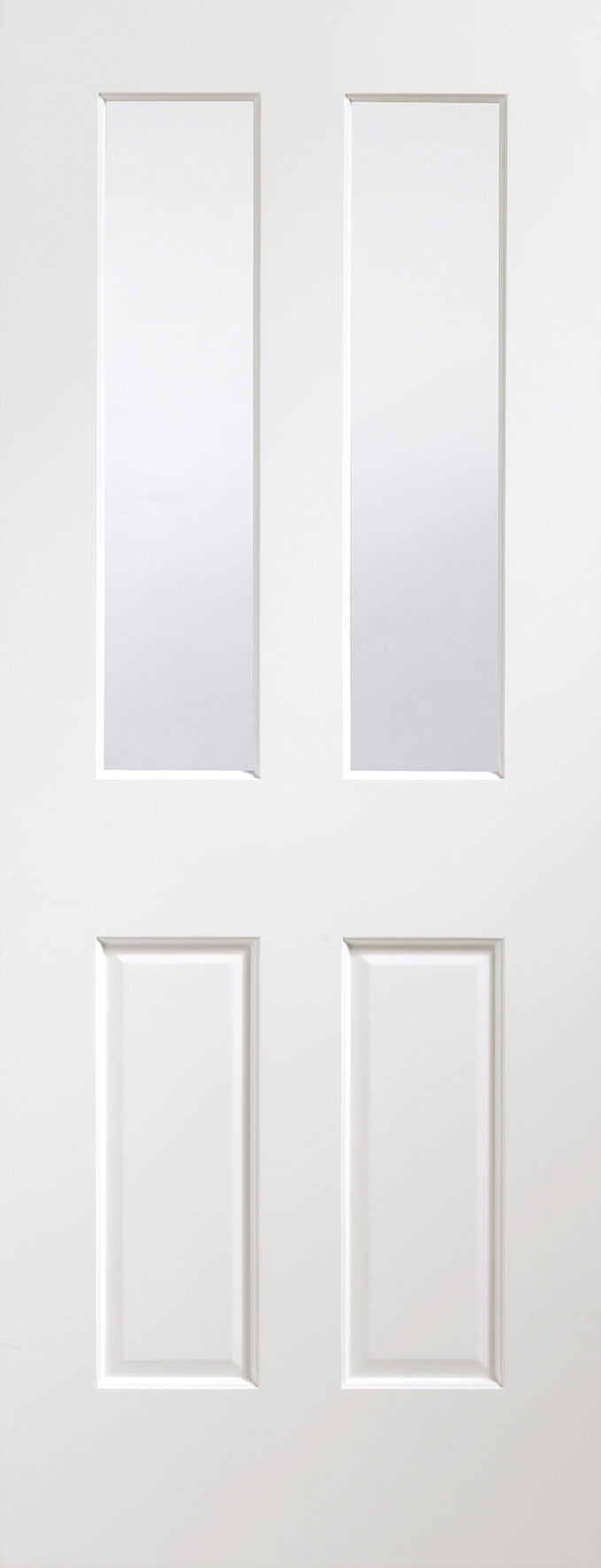 Malton prefinished white internal door with bevelled glass.