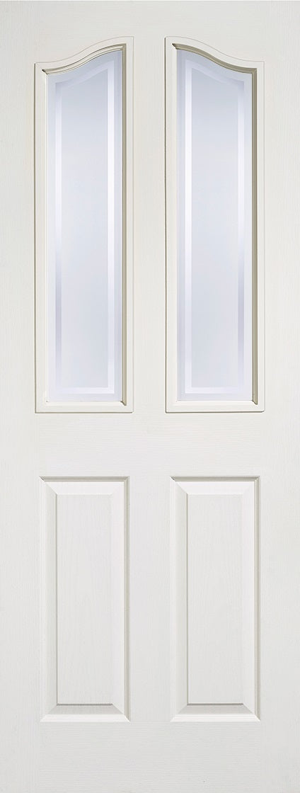 Mayfair white moulded Internal door with frosted glass and clear border.