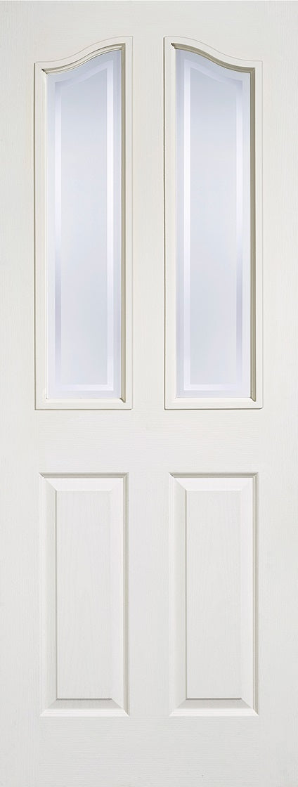 Mayfair white moulded Internal door with frosted glass and clear border.