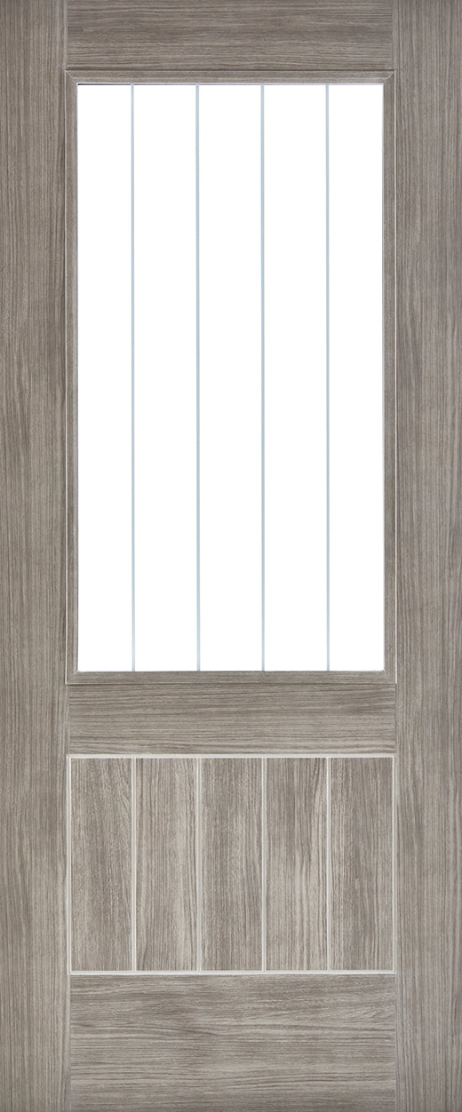 Mexicano light grey laminate internal door with clear glass and frosted lines