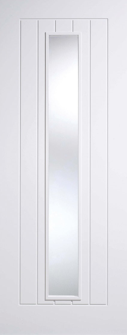 Mexicano primed white Internal door, with clear glass.