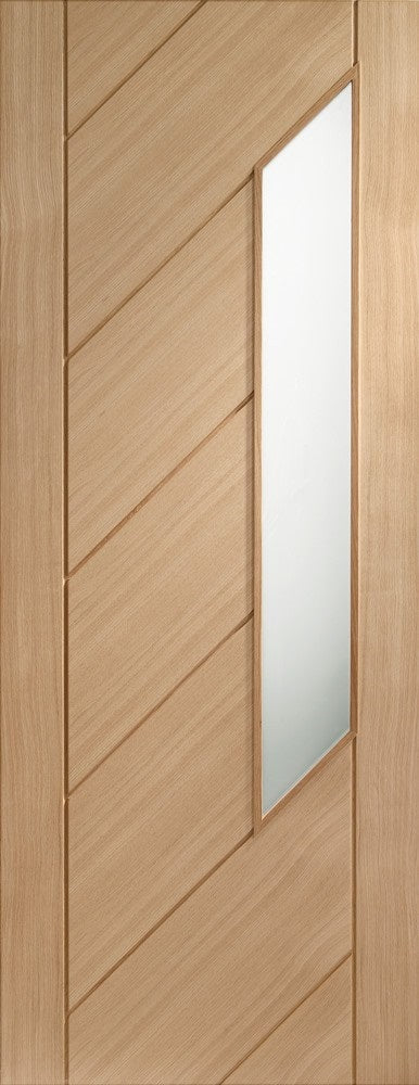 Deanta Pamplona Pre-Finished Internal Oak Door with Clear Bevelled Glass -  Doors from GW Leader UK