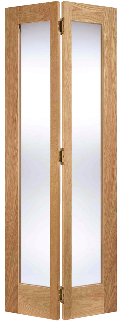 Pattern 10 Oak internal bifold doors, clear glass. 