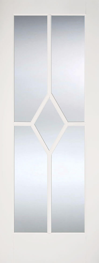 Reims white primed internal door with clear bevelled glass.