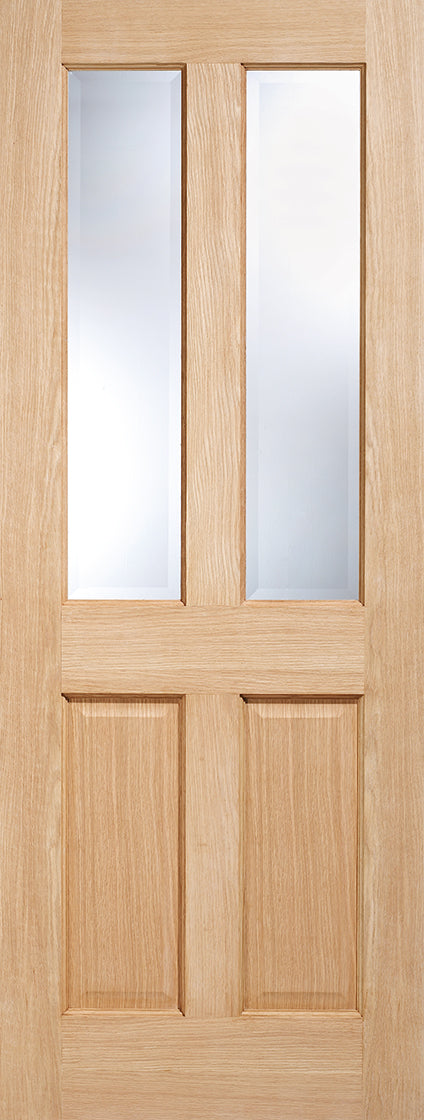 Richmond oak internal door, bevelled glass.