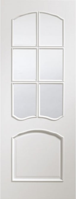 Riveiera prefinished white Internal Door with bevelled glass.