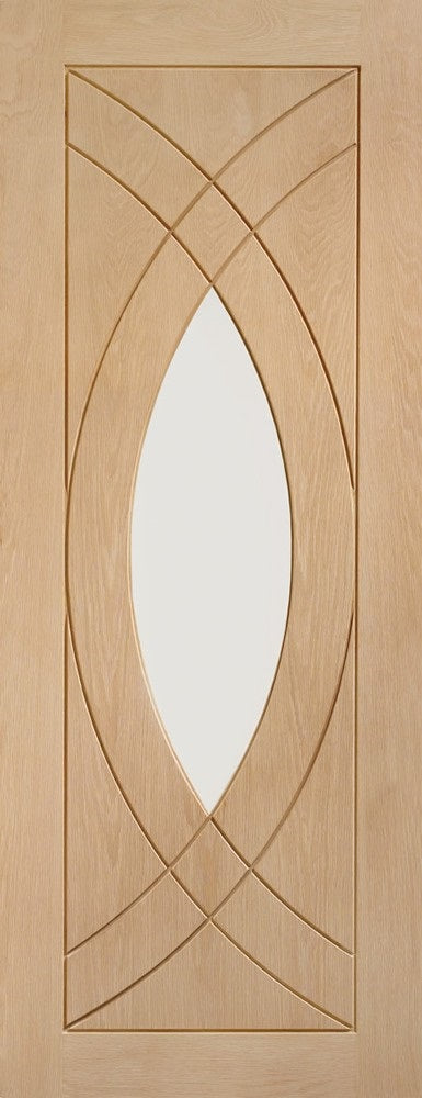 Trevisio oak door with clear glass, unfinished.