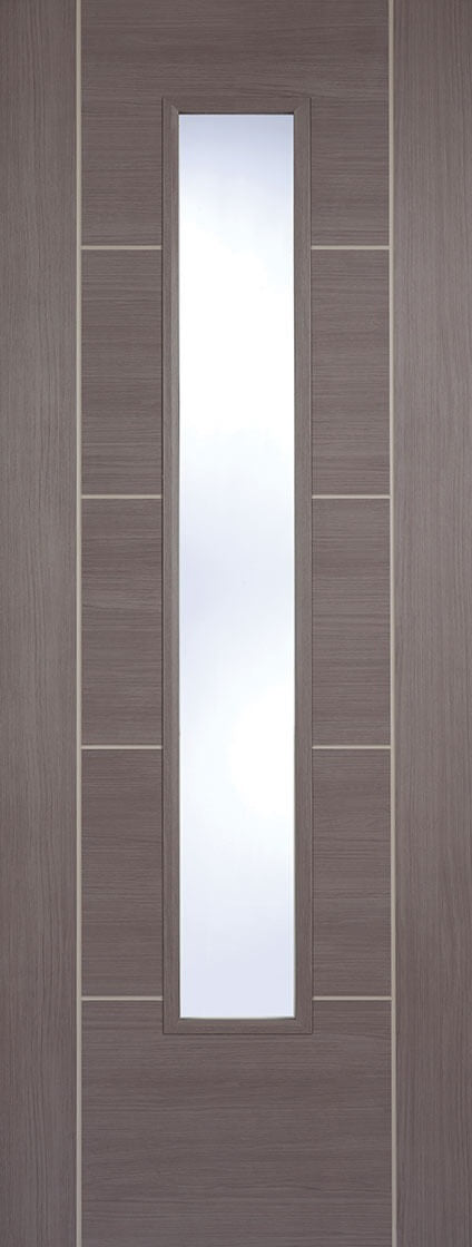Vancouver medium grey laminate internal door with clear glass.
