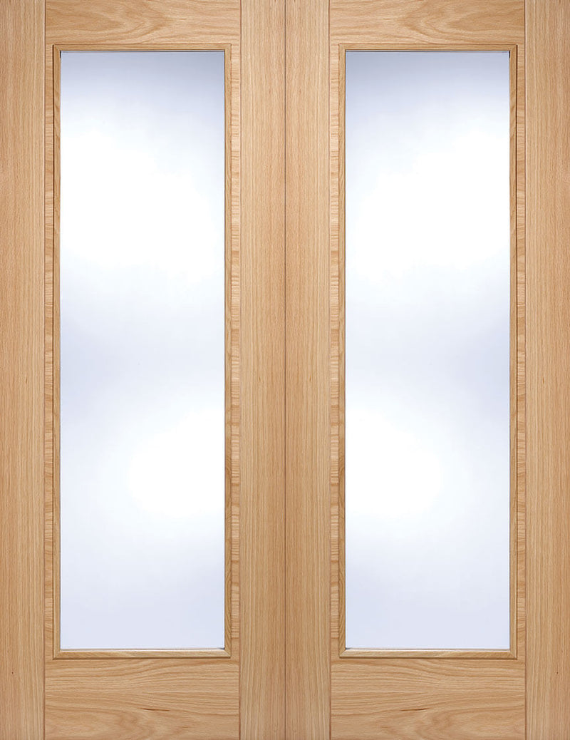 Mexicano Pattern 10 Oak Unfinished Rebated Pair Clear Glass With Frosted Lines