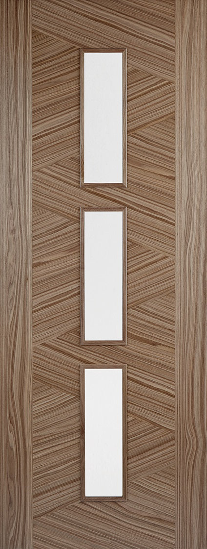 Zeus prefinished Internal walnut door with clear glass.